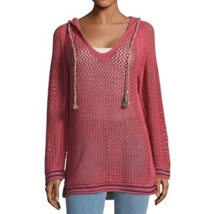 Free People Open Knit Red Drawstring Sweater Small